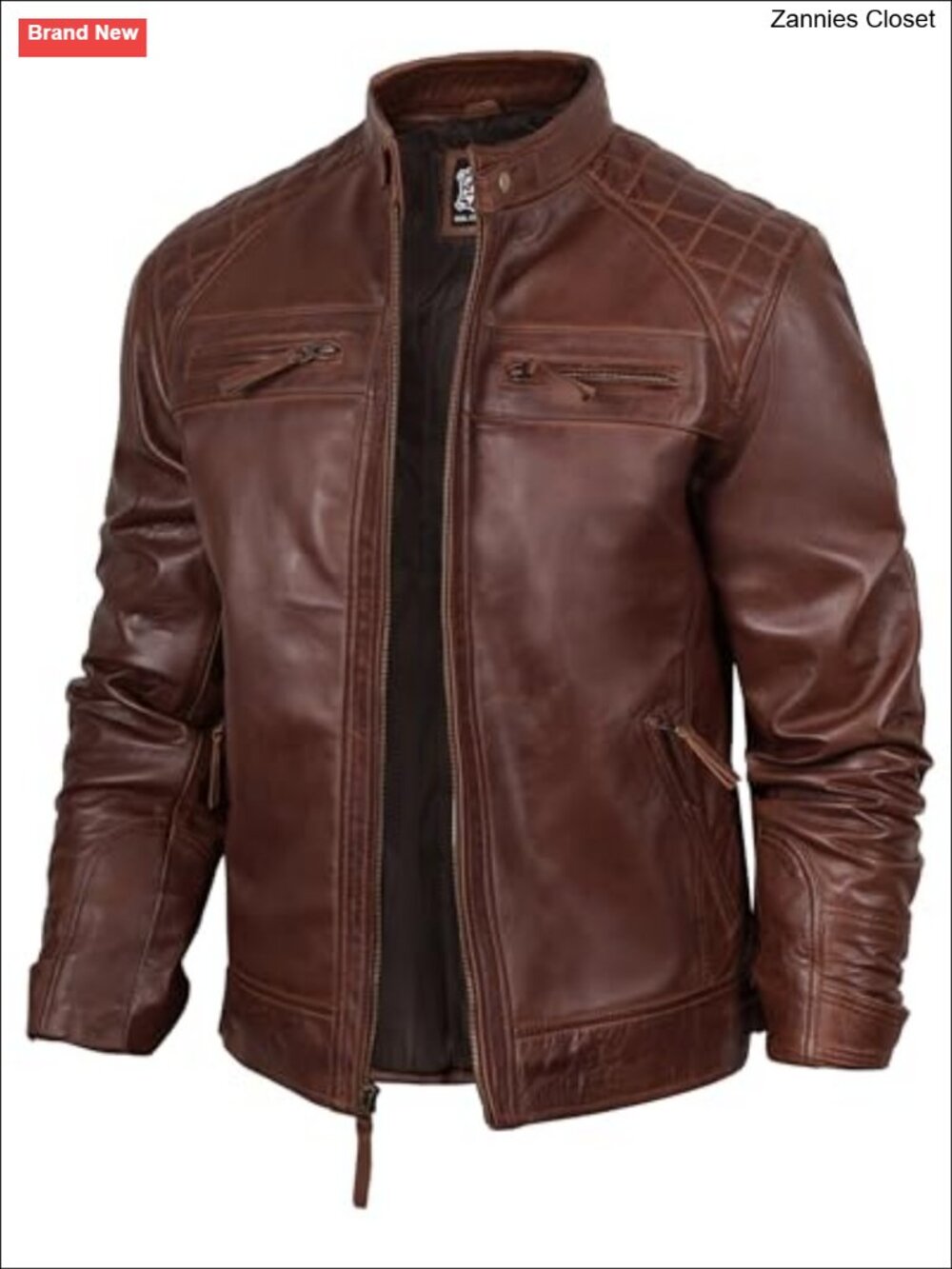 Mens Real Lambskin Leather Jacket Quilted Cafe Racer Moto Biker Zip Up